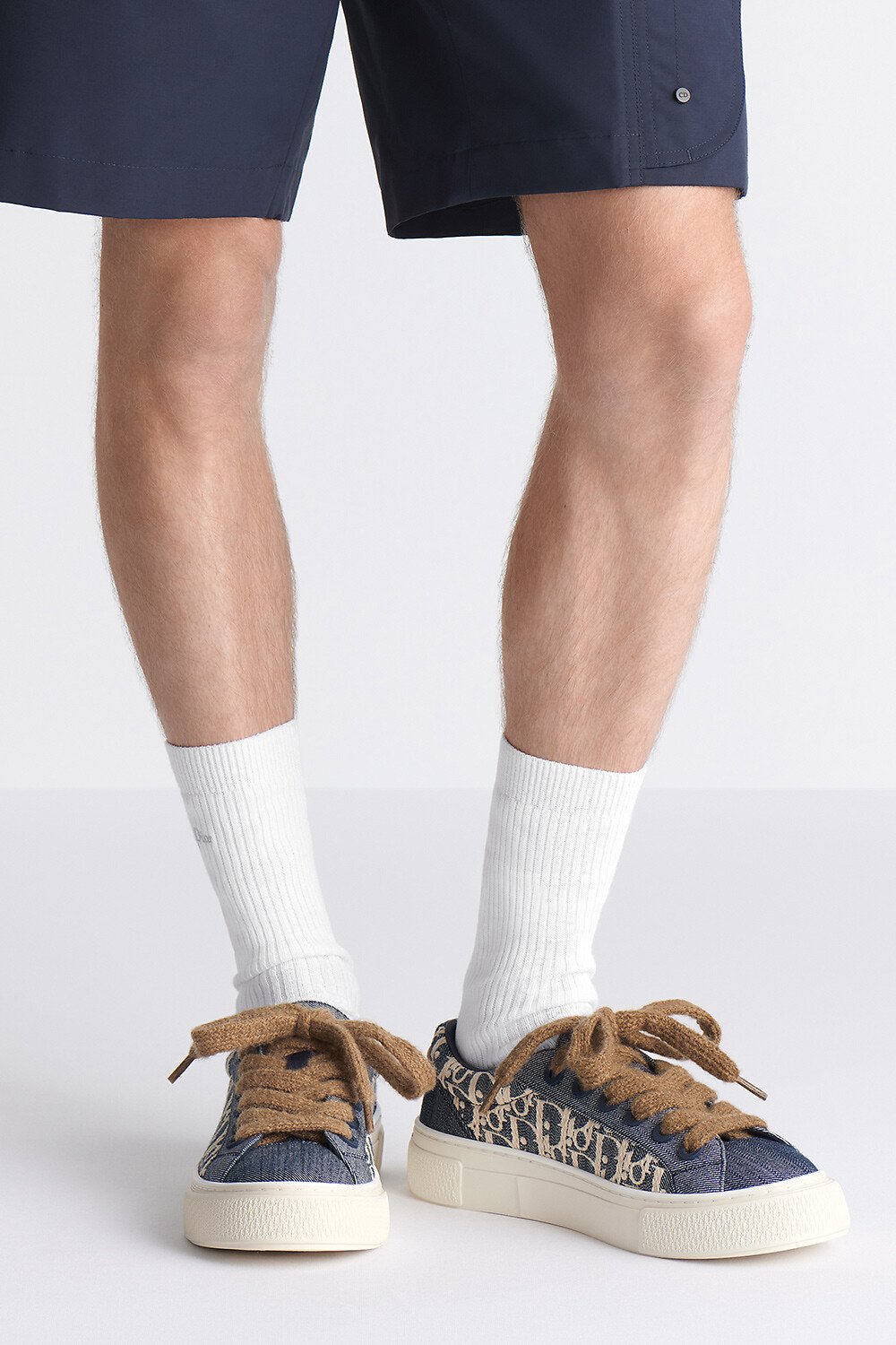Sneaker B33 Spin Denim blu e denim Dior Oblique con effetto rafia blu e beige 