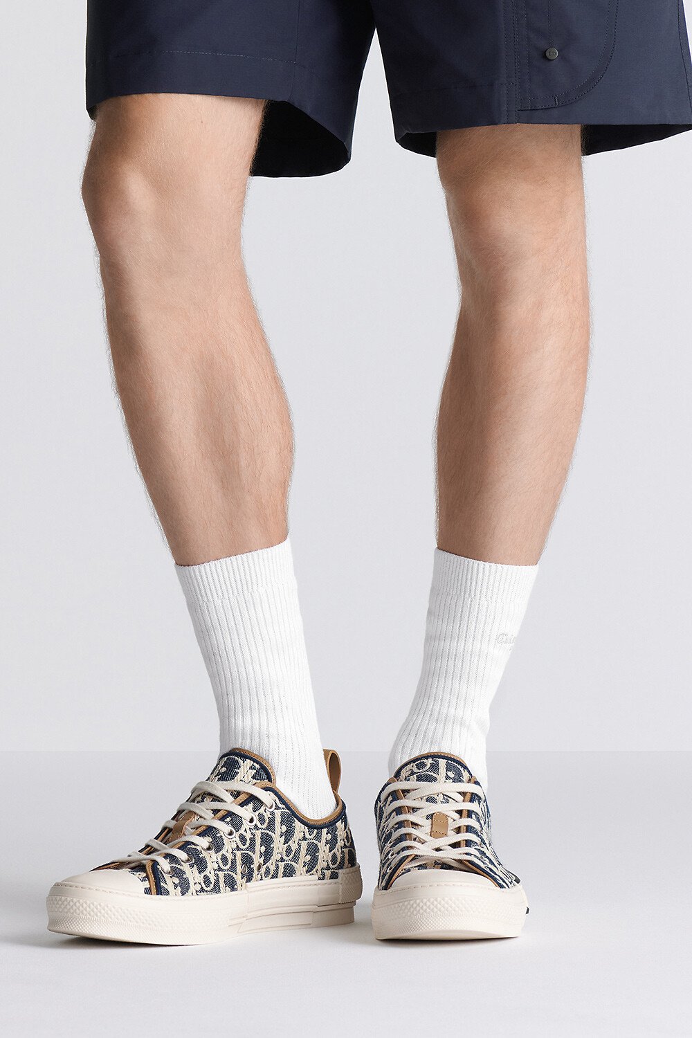 Sneaker bassa B23 League Denim Dior Oblique con effetto rafia blu e beige 