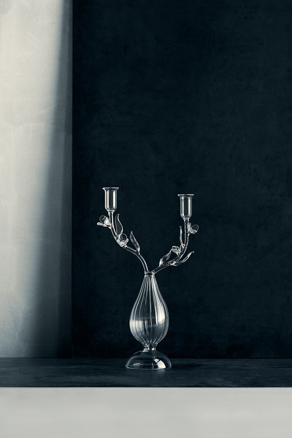 Two-Arm Candle Holder Sam Baron for Dior Maison, Transparent Hand-Blown Glass 