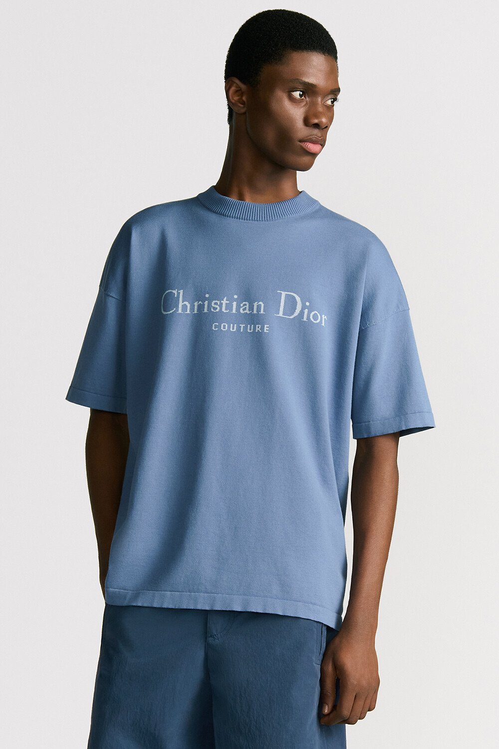 宽松版型 T 恤 蓝色棉质针织面料 Christian Dior Couture 标志 