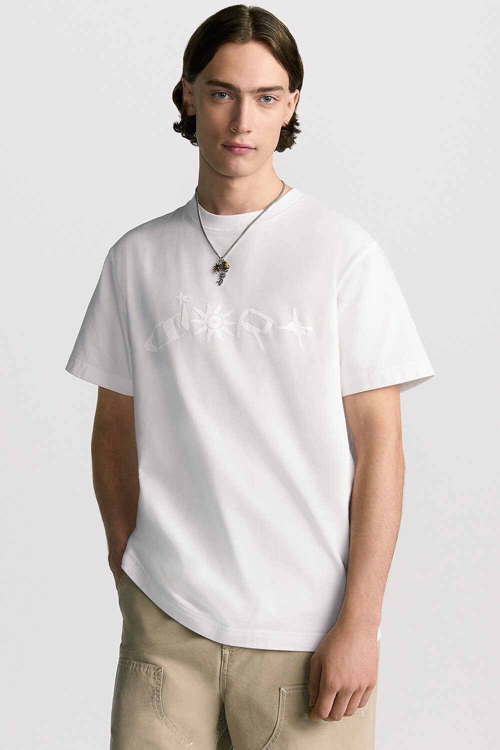 【大人気】Dior メンズ Tシャツ ホワイト AND LEWIS HAMILTON DIOR AND LEWIS HAMILTON T-Shirt, Relaxed Fit White Cotton