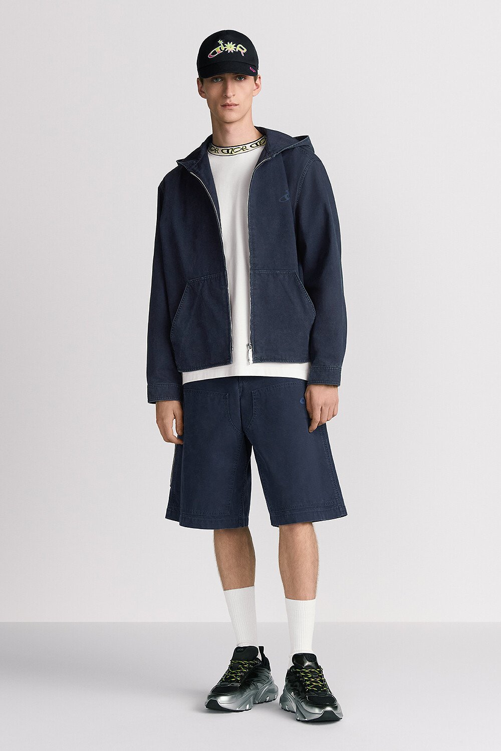 DIOR AND LEWIS HAMILTON 连帽夹克 蓝色棉质面料 
