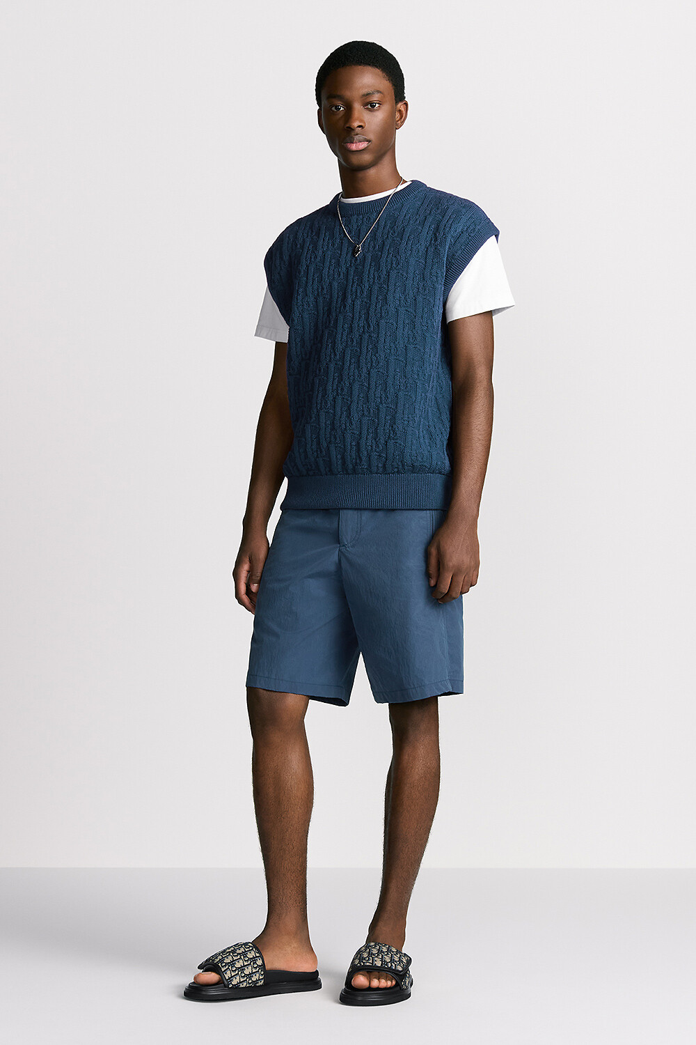 Dior Oblique 스웨터 베스트 블루 코튼 블렌드 자카드