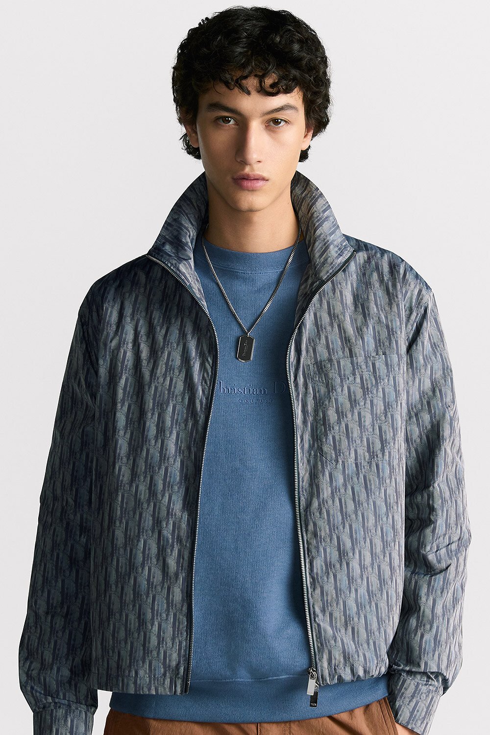 Dior Oblique Zipped Shirt Blue Technical Fabric 