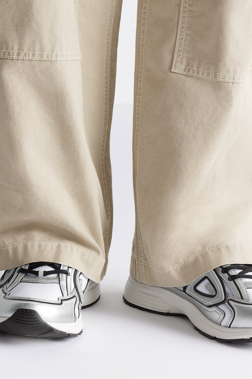 B30 Countdown Sneaker White Metallic Technical Mesh and Silver-Tone Metallic Technical Fabric