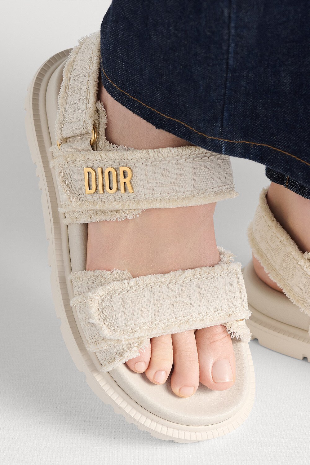 Dioract Sandal Fringed Cotton Embroidered with Natural Dior Oblique Motif 