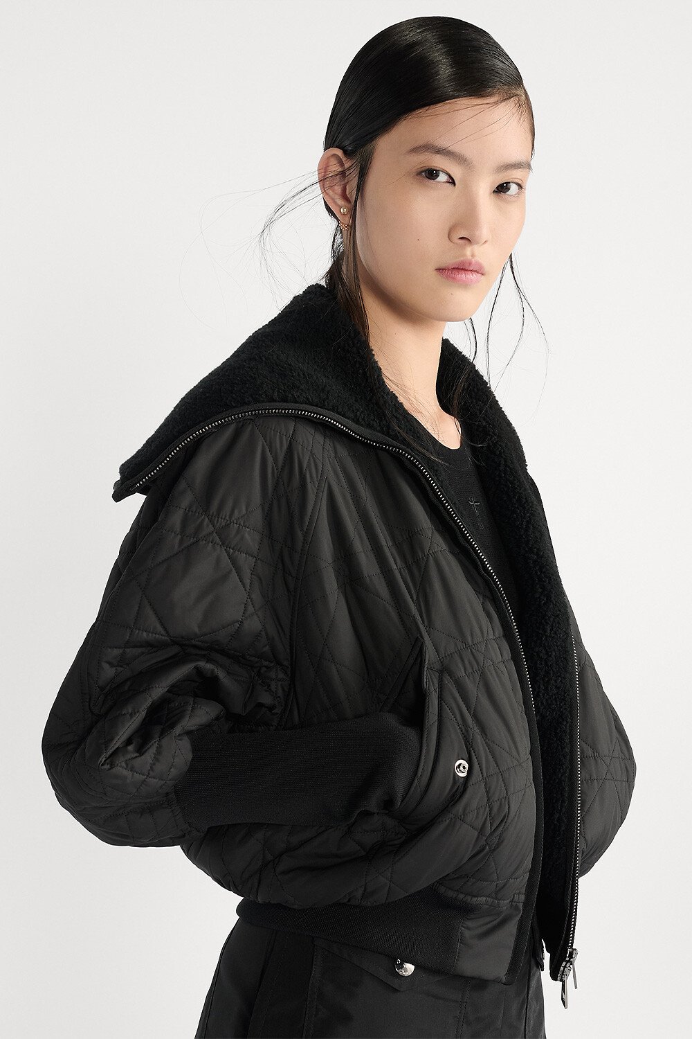 Macrocannage Jacket Black Quilted Technical Taffeta 