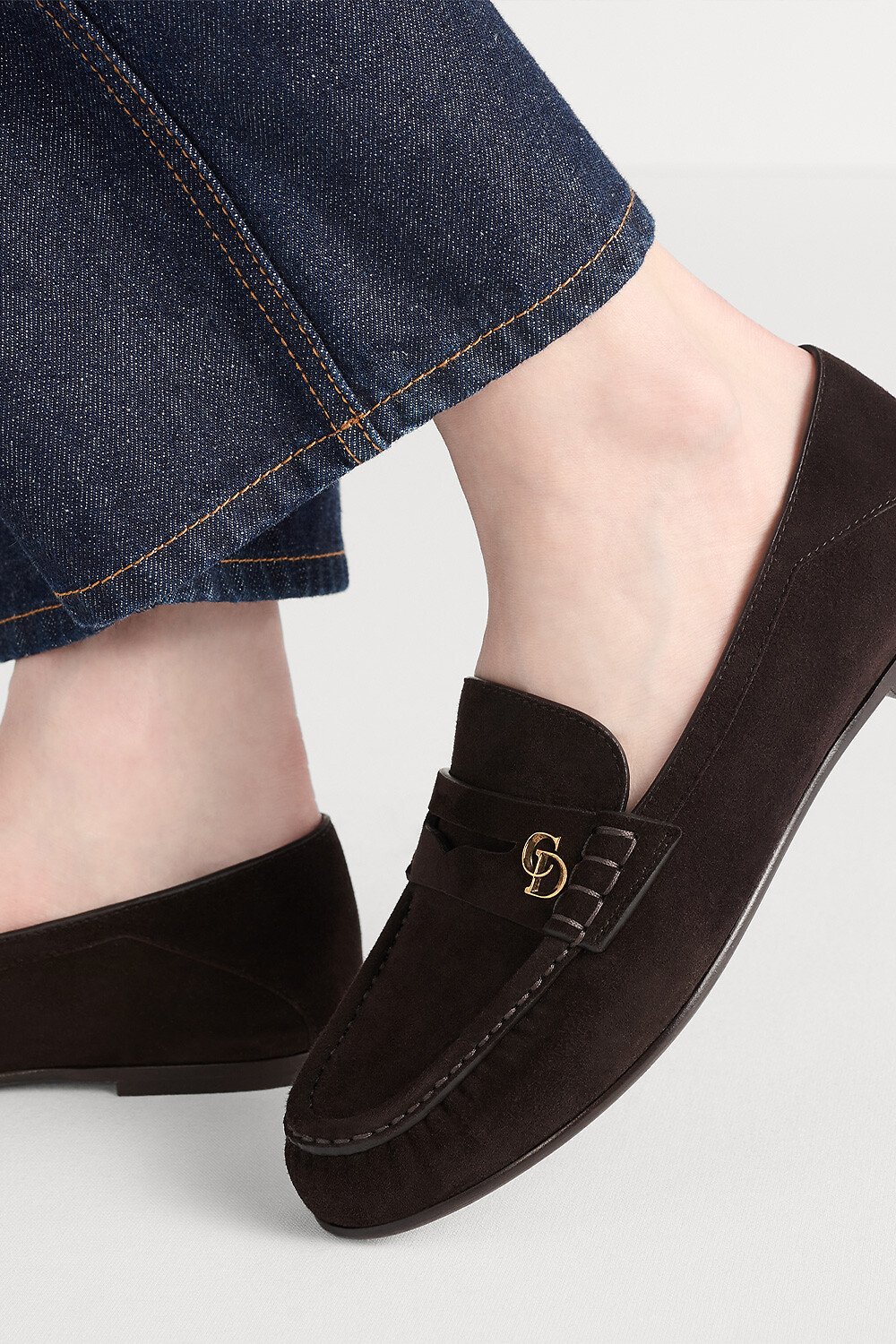 Dior Time 로퍼 초콜릿 브라운 스웨이드 염소 가죽 