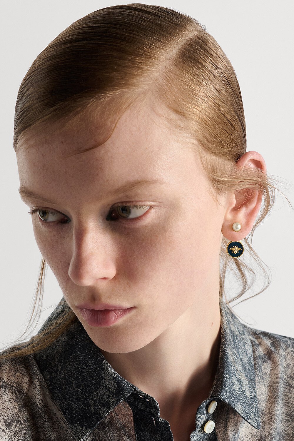 Dior Tribales Earrings Gold-Finish Metal with White Resin Pearls and Navy Blue Transparent Resin 