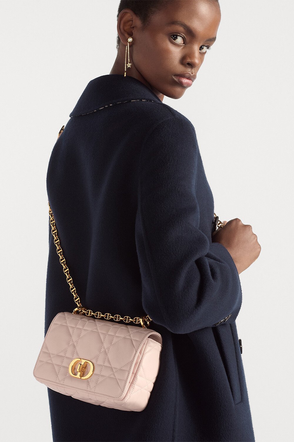 Small Soft Dior Caro Bag Powder Pink Macrocannage Lambskin 