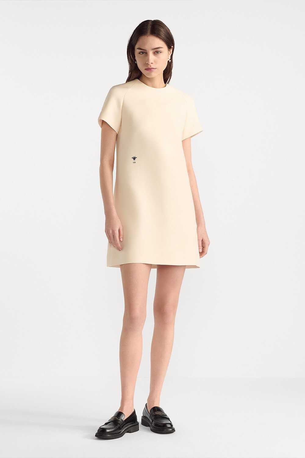 Straight Dress White Wool and Silk 