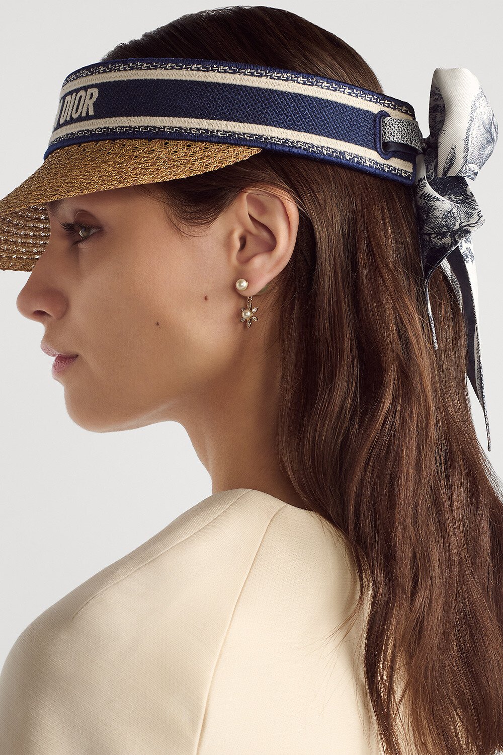 D-Ocean 附 MITZAH 方巾遮陽帽 天然稻穗搭配藍色和白色刺繡飾帶 