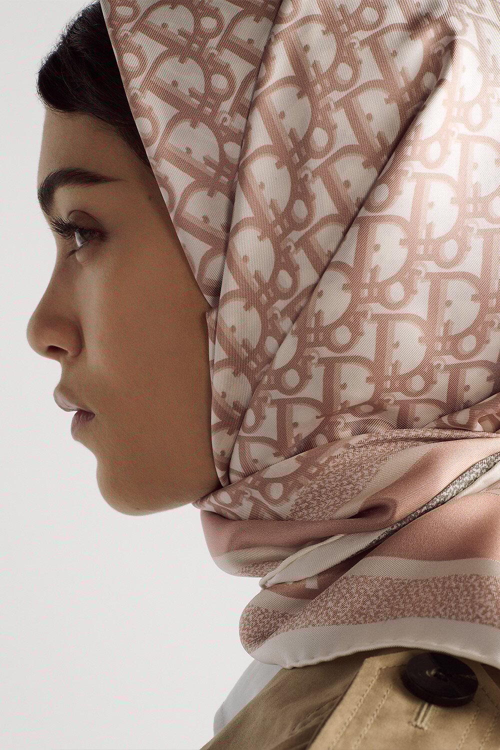 Dior Oblique Diortwin 90 Square Scarf Rose des Vents and Gray Silk Twill 