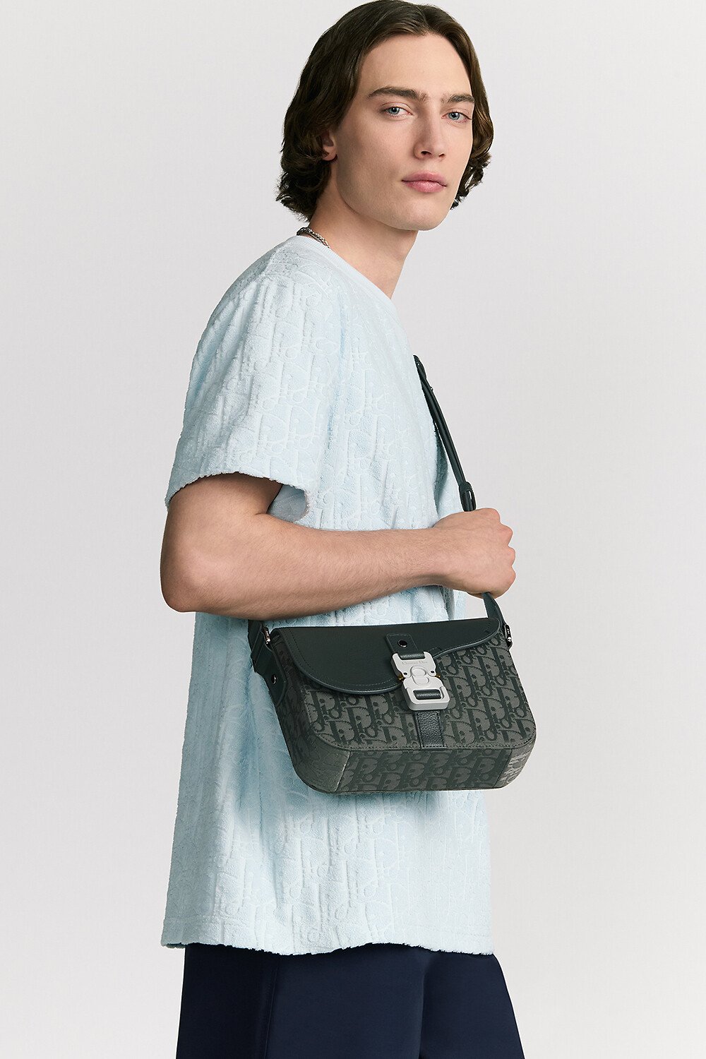 Borsa messenger piccola Saddle con pattina Tela Dior Oblique e pelle di vitello granulata grigio antracite 
