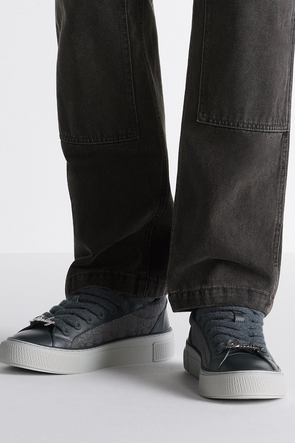 B33 Spin Sneaker – LIMITED AND NUMBERED EDITION Anthracite Gray Grained Calfskin and Anthracite Gray Dior Oblique Canvas 