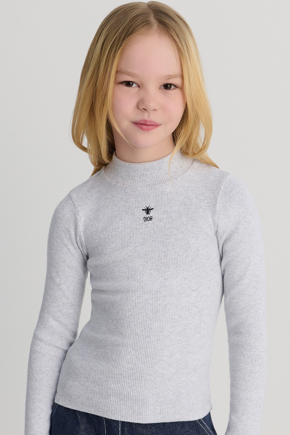 Kids' Long-Sleeved T-Shirt Heathered Gray Ribbed Cotton Jersey 