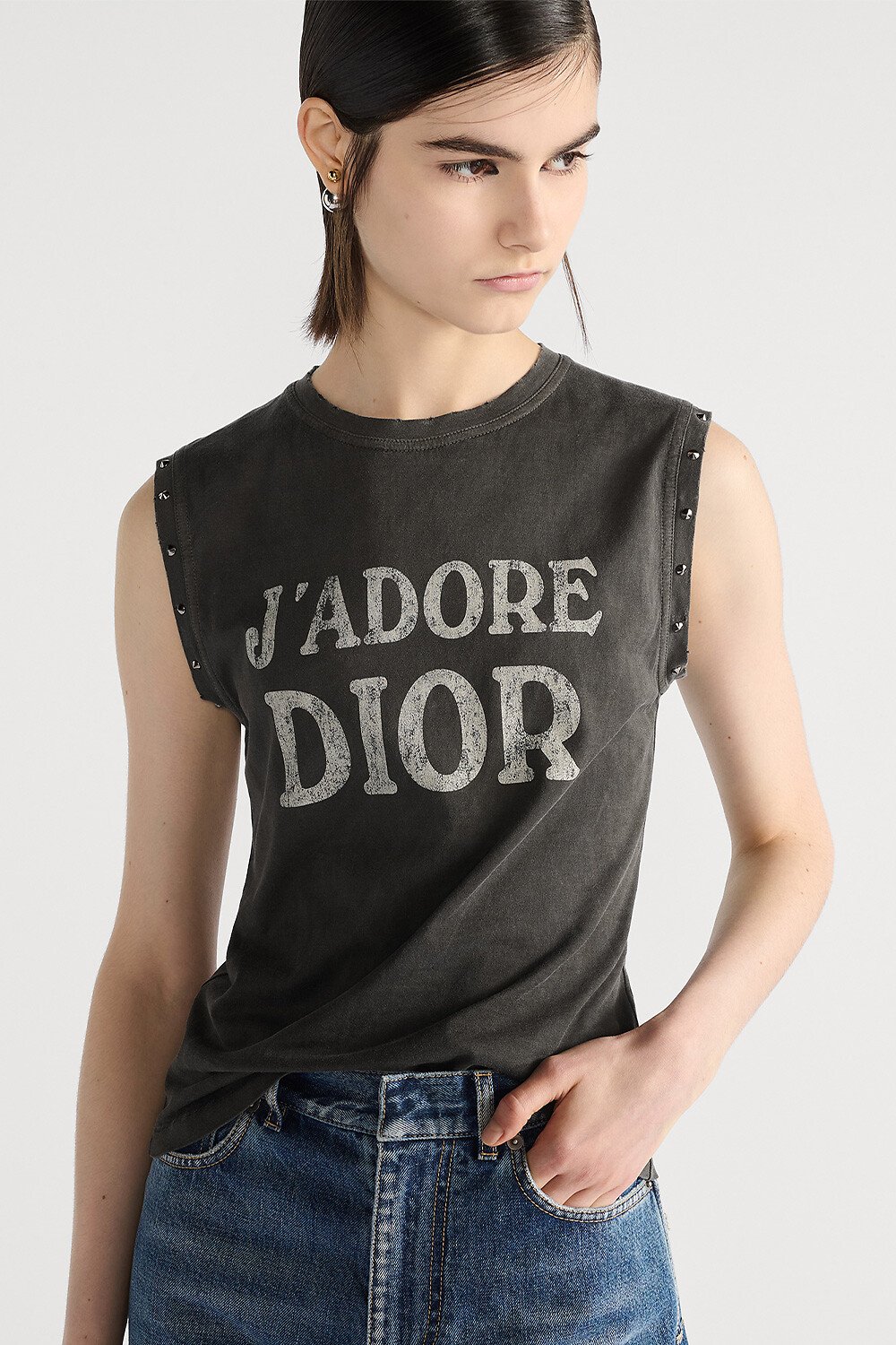 背心 灰色棉质平纹针织面料 J'Adore Dior 字样 