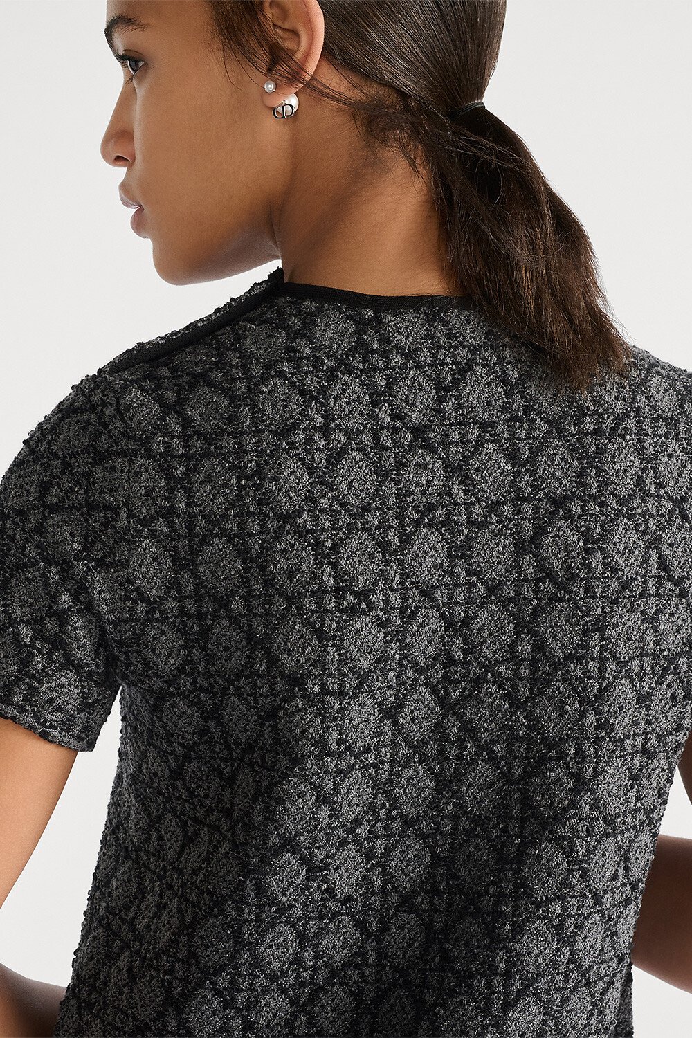 大型藤格紋圖案連身短裙 灰色棉混紡針織斜紋軟呢 