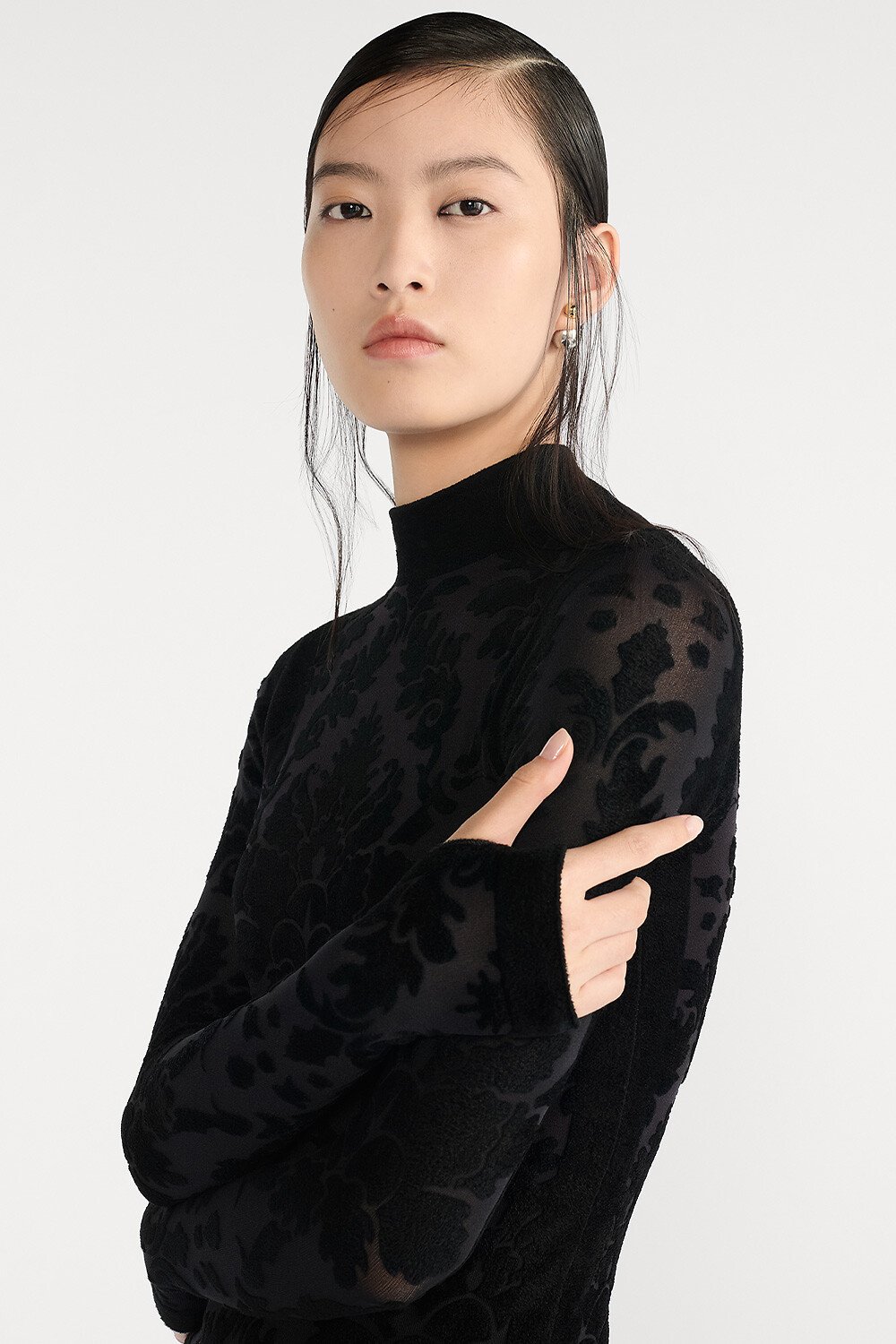 修身剪裁上衣 黑色科技针织面料 Dior Ornemental 图案 