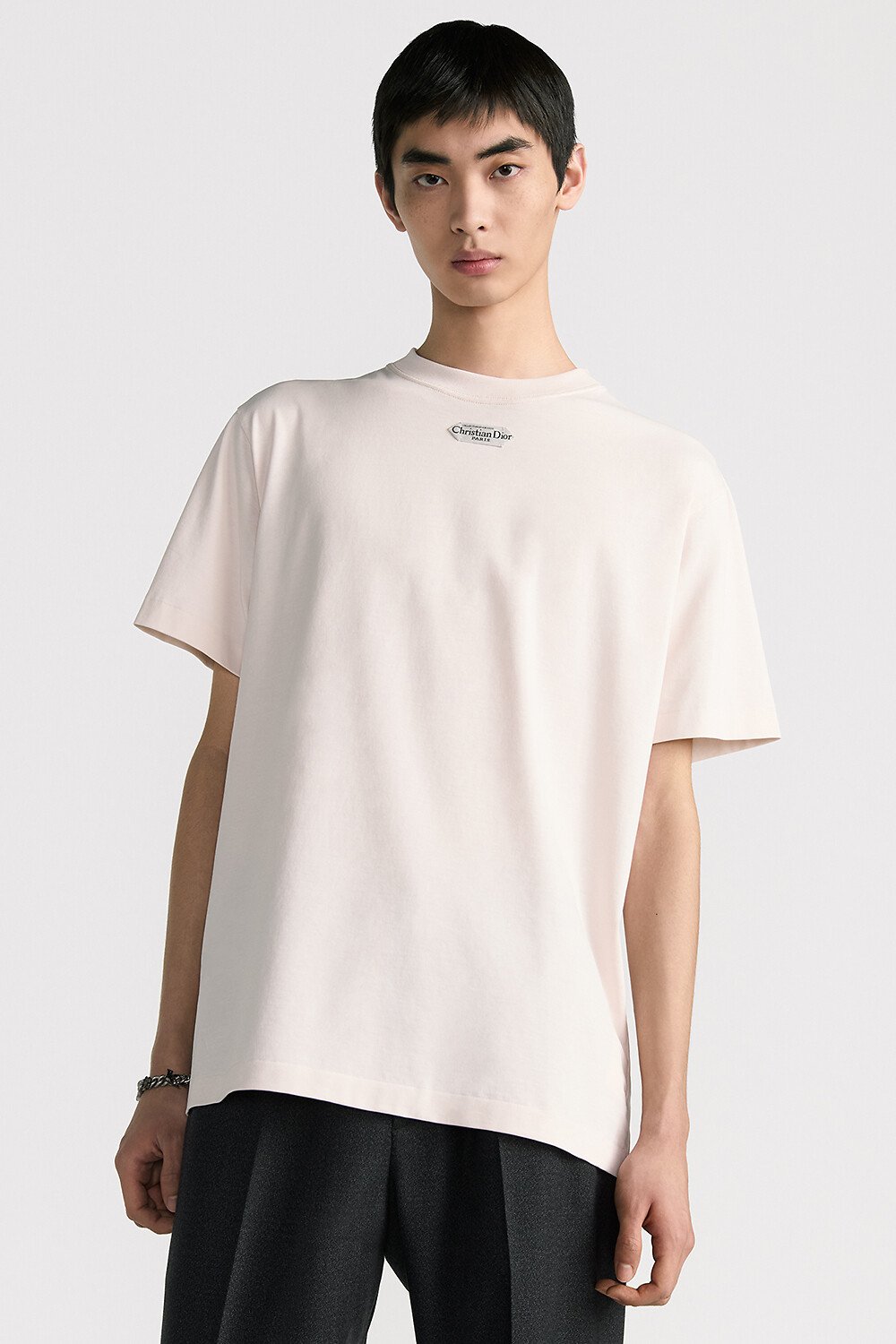 宽松版型 T 恤 粉色棉质平纹针织面料 Christian Dior Paris 标签 
