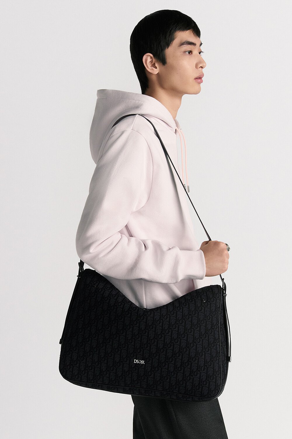 中号 Dior Slider 拉链水饺包 黑色 Oblique 印花面料 