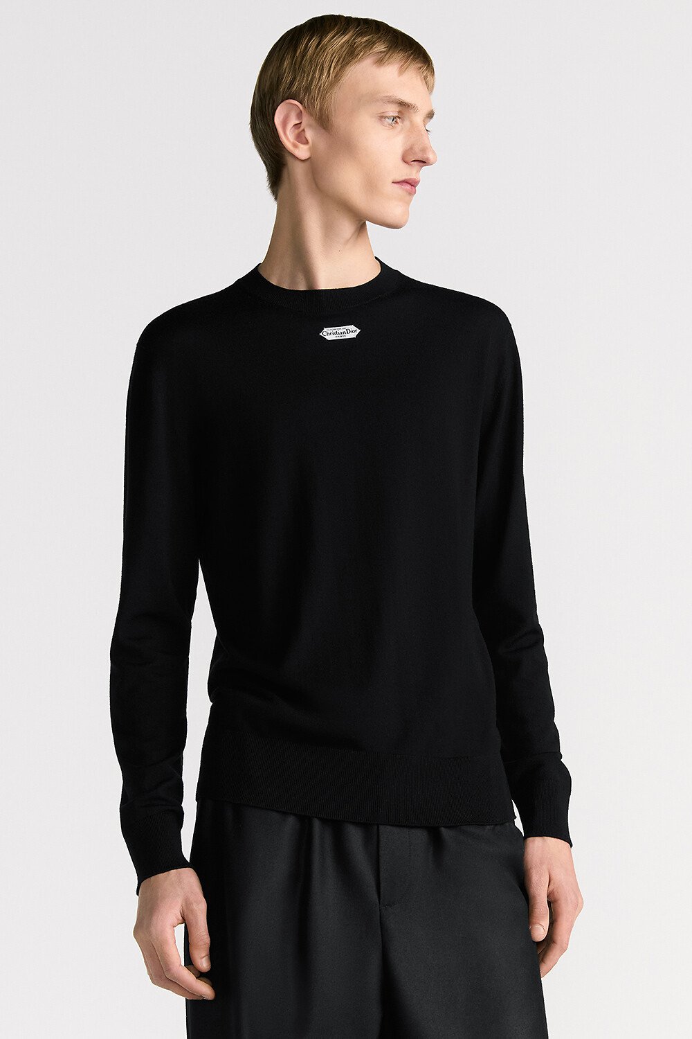 针织衫 黑色绵羊毛平纹针织面料 Christian Dior Paris 标签 