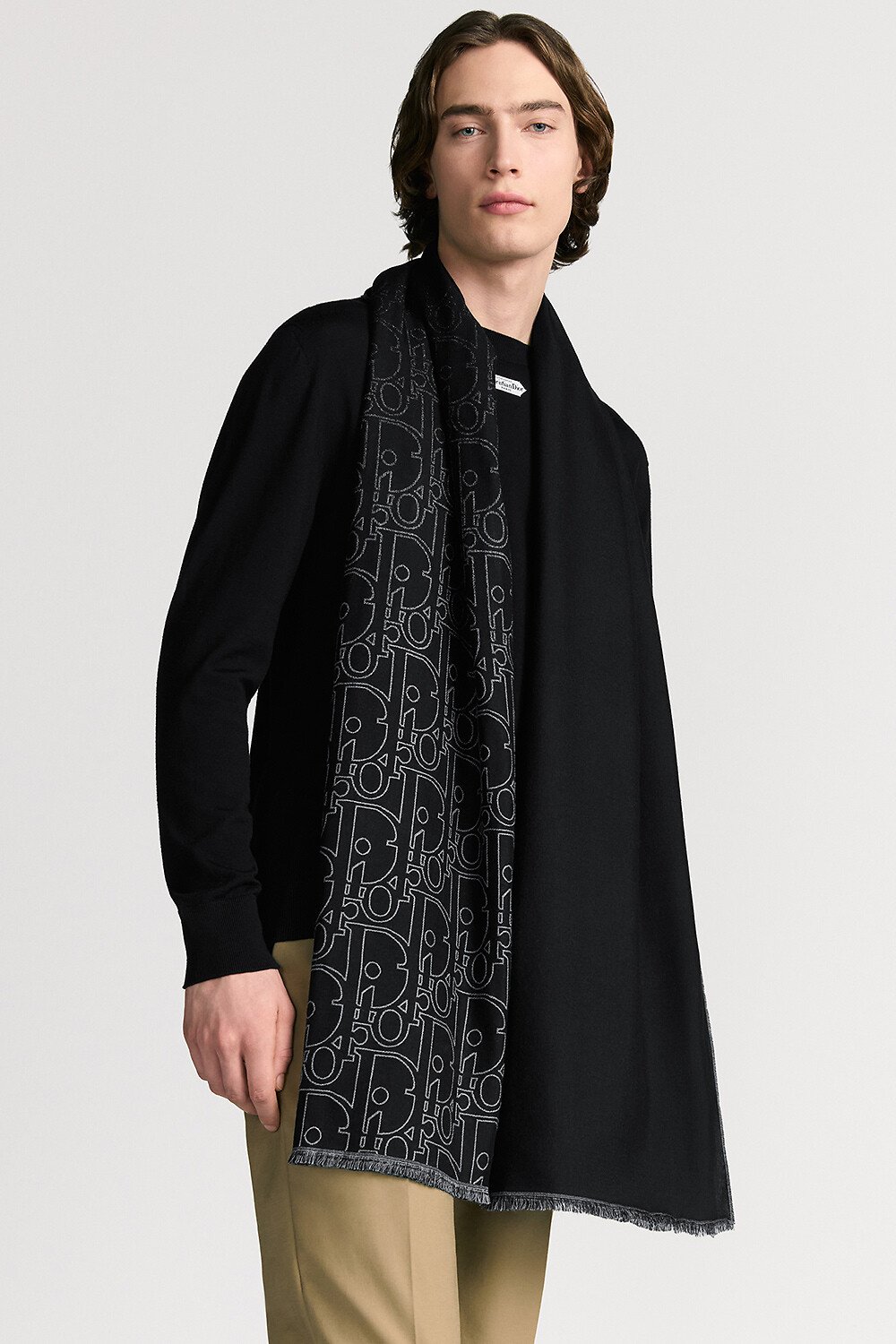 Gradient Dior Gravity Scarf Black and Gray Wool and Silk 