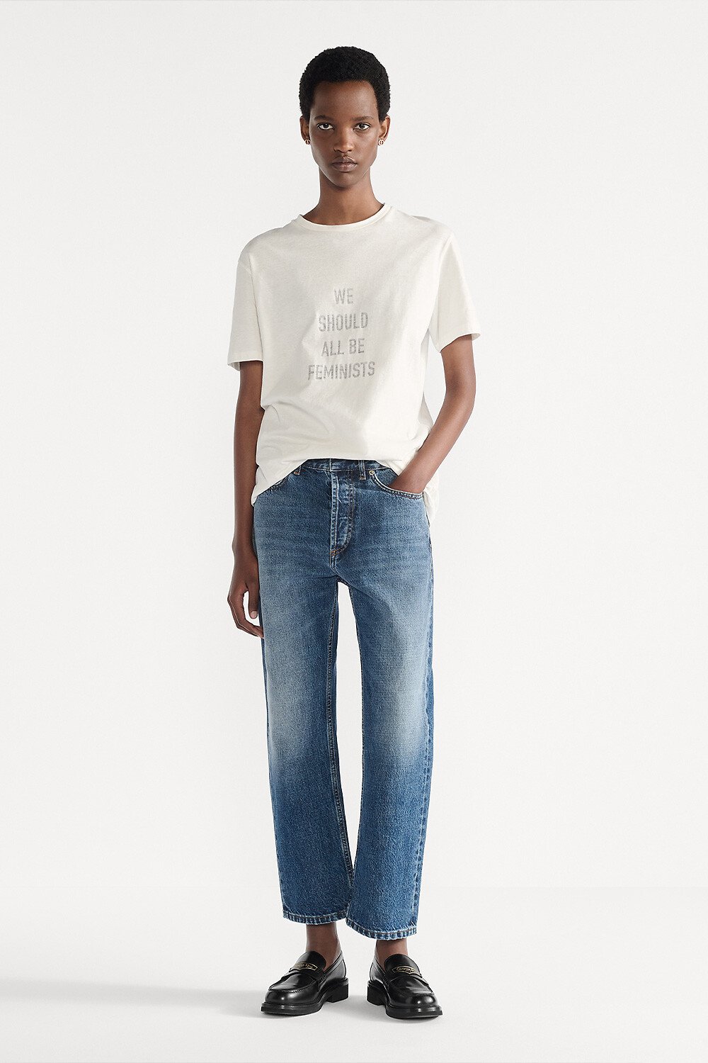 We Should All Be Feminists T-Shirt White Cotton and Linen Jersey 