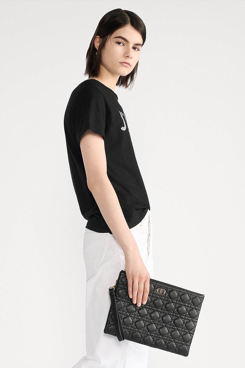 Large Dior Caro Daily Pouch Black Supple Cannage Calfskin 