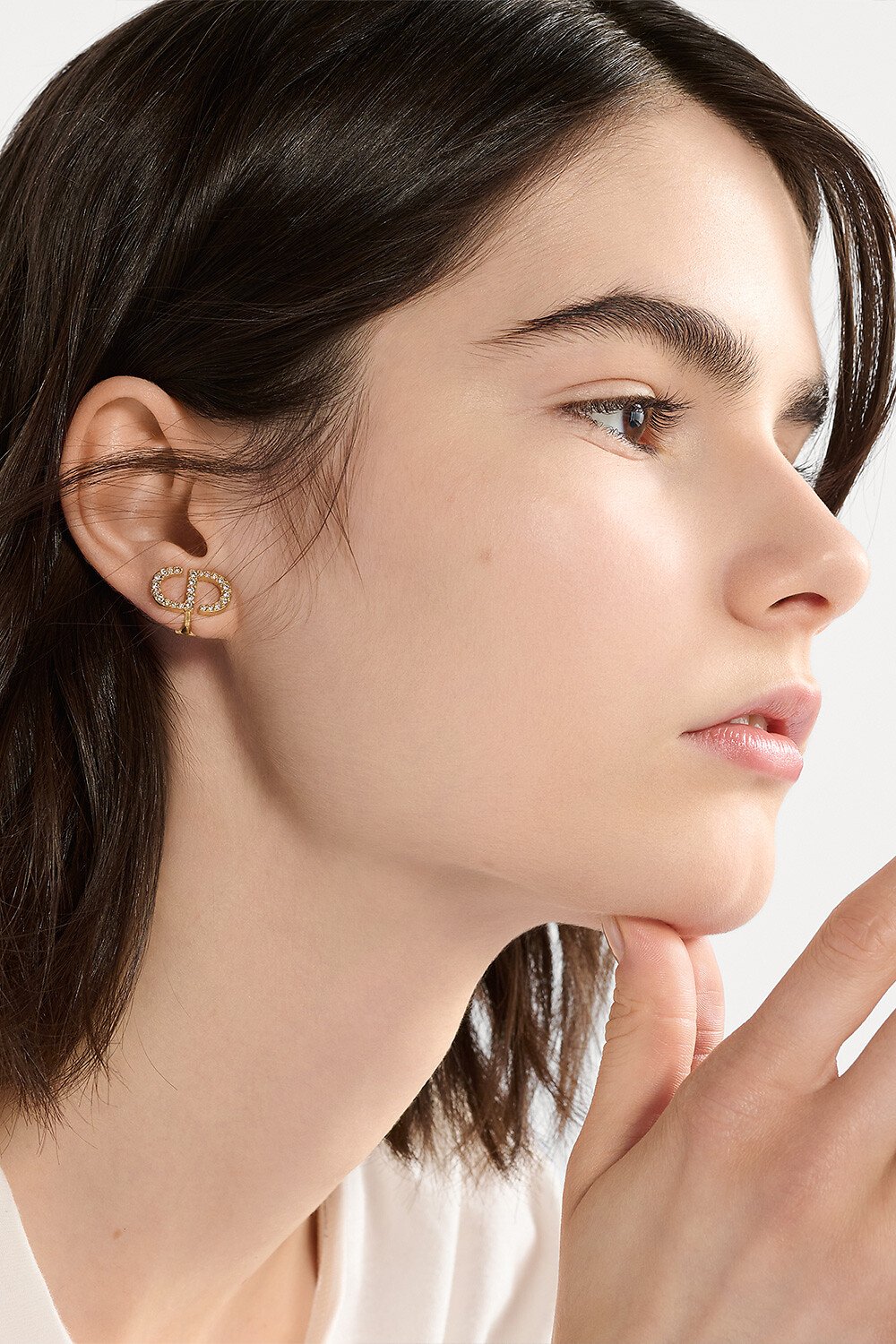 Petit CD Clip-On Stud Earrings Gold-Finish Metal and Silver-Tone Crystals 