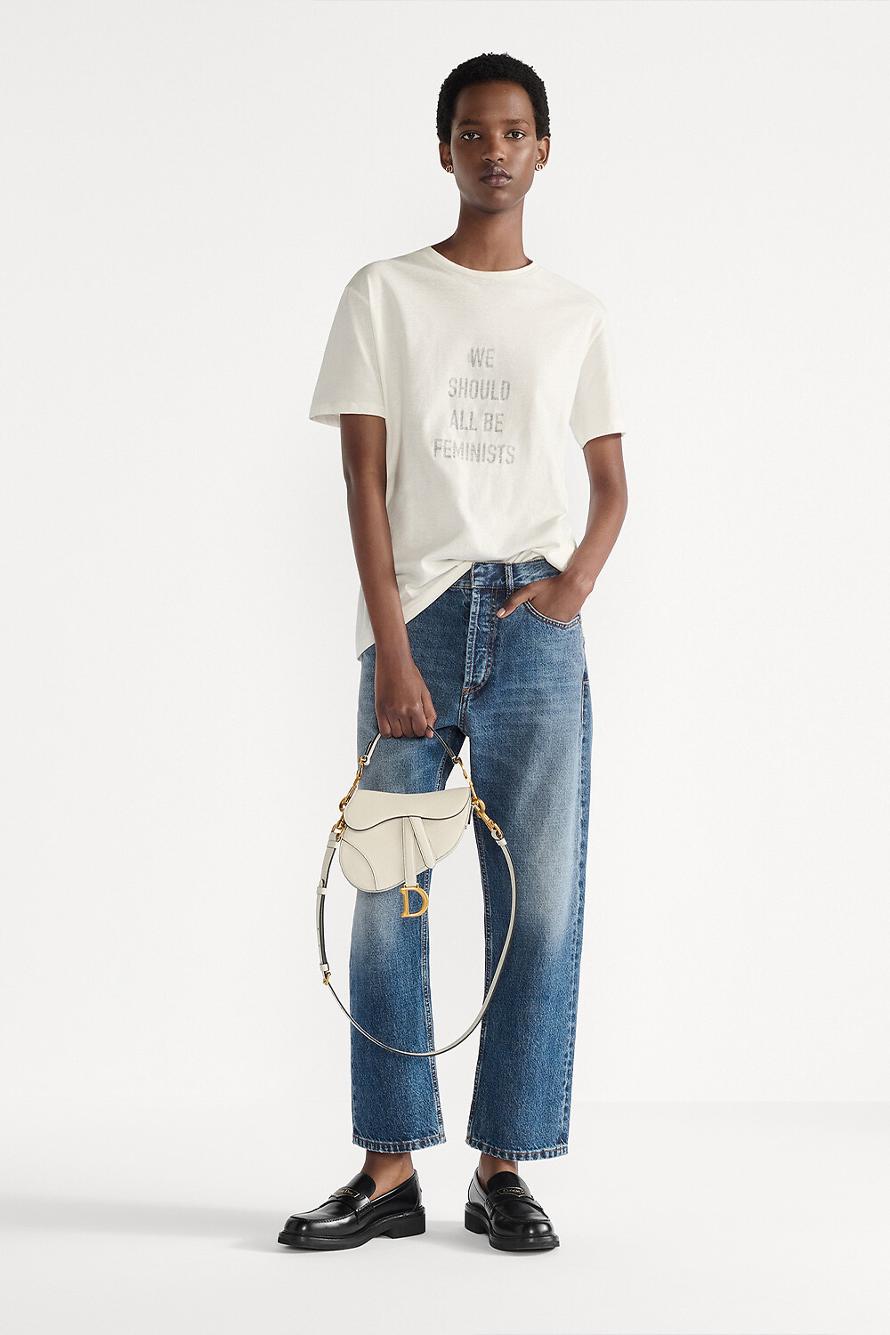 Mini Saddle Bag with Strap Latte Grained Calfskin 