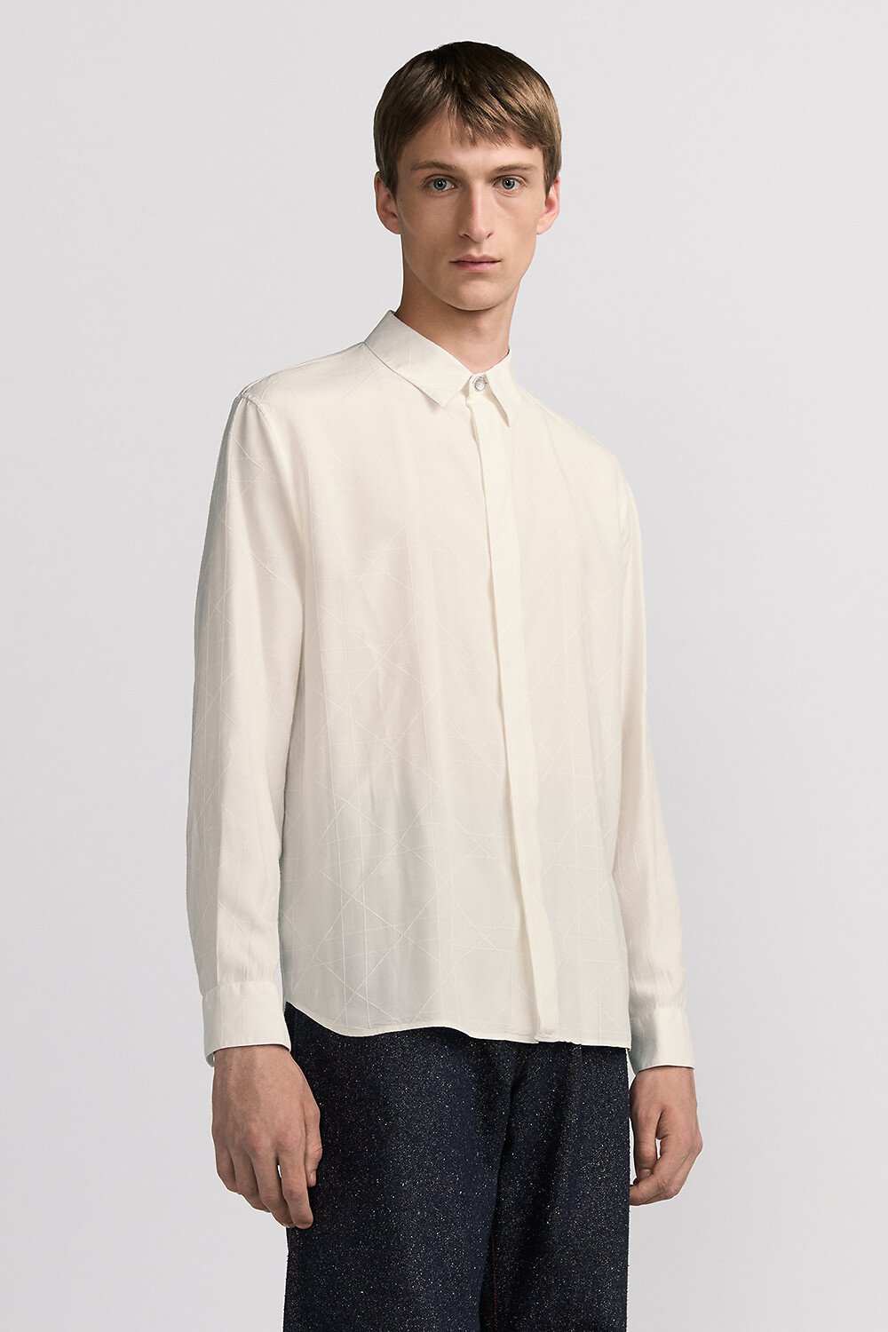 Dior Icons 衬衫 米白色桑蚕丝混纺面料藤格纹 