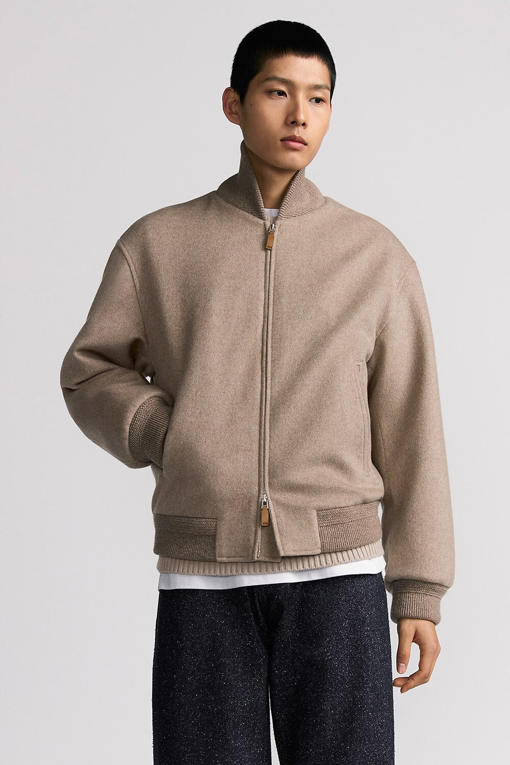 Dior Icons 飞行员夹克 米色山羊绒面料 