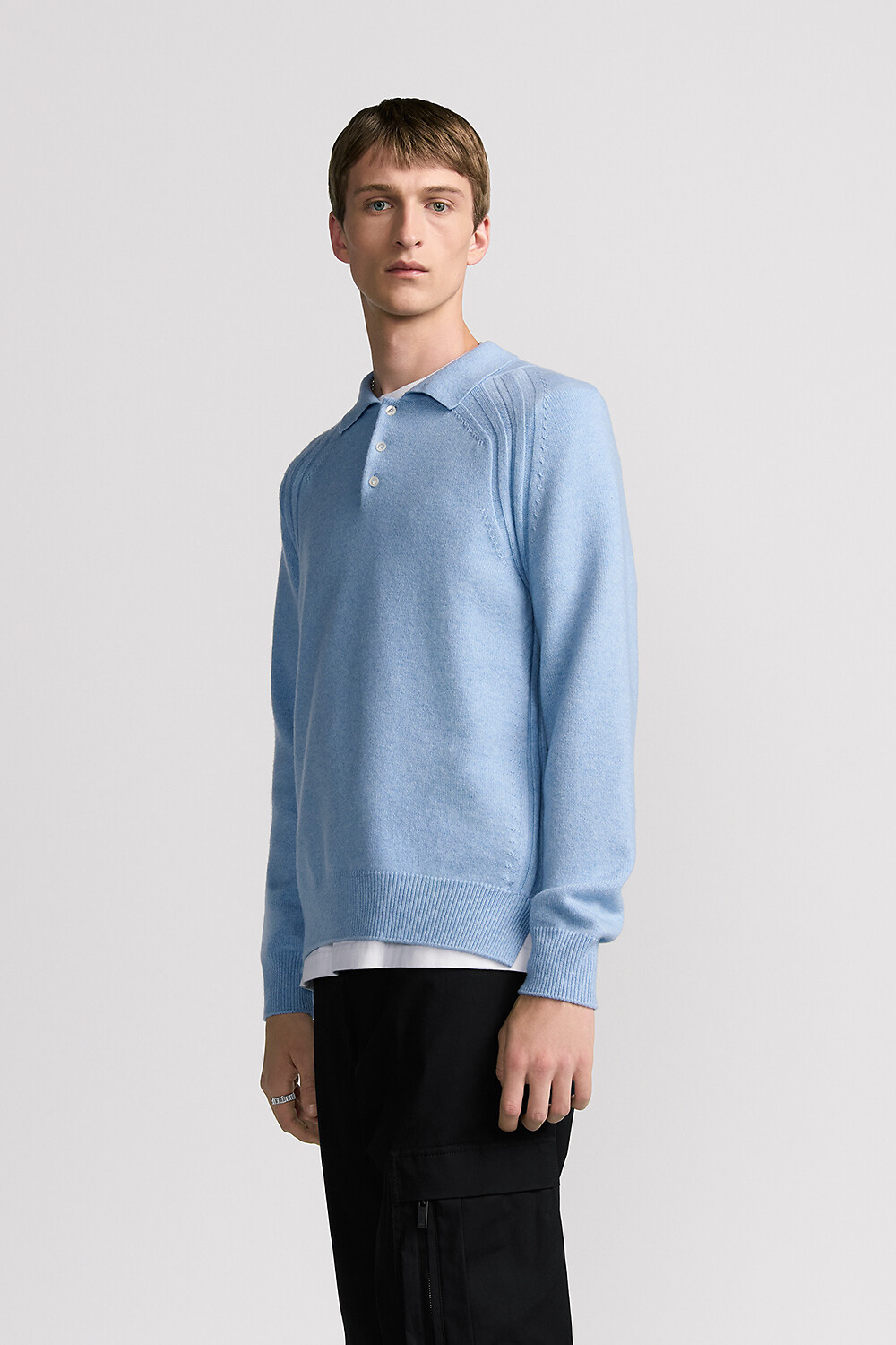 Dior Icons Long-Sleeved Polo Shirt Blue Cashmere Jersey 