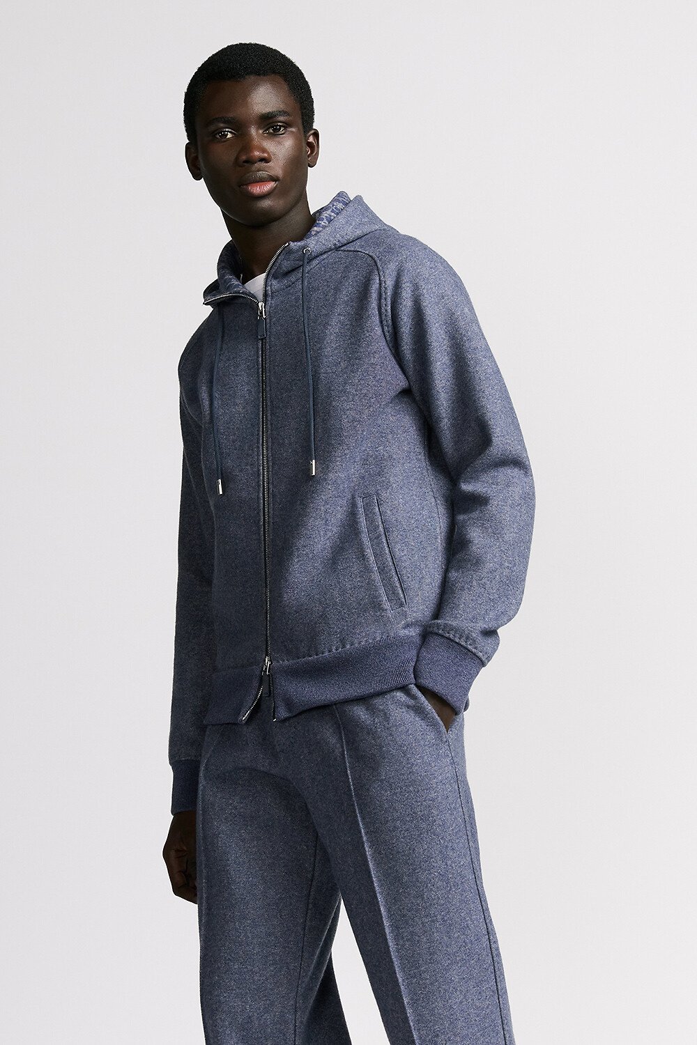 Dior Icons 连帽运动夹克 蓝色山羊绒混纺提花面料 