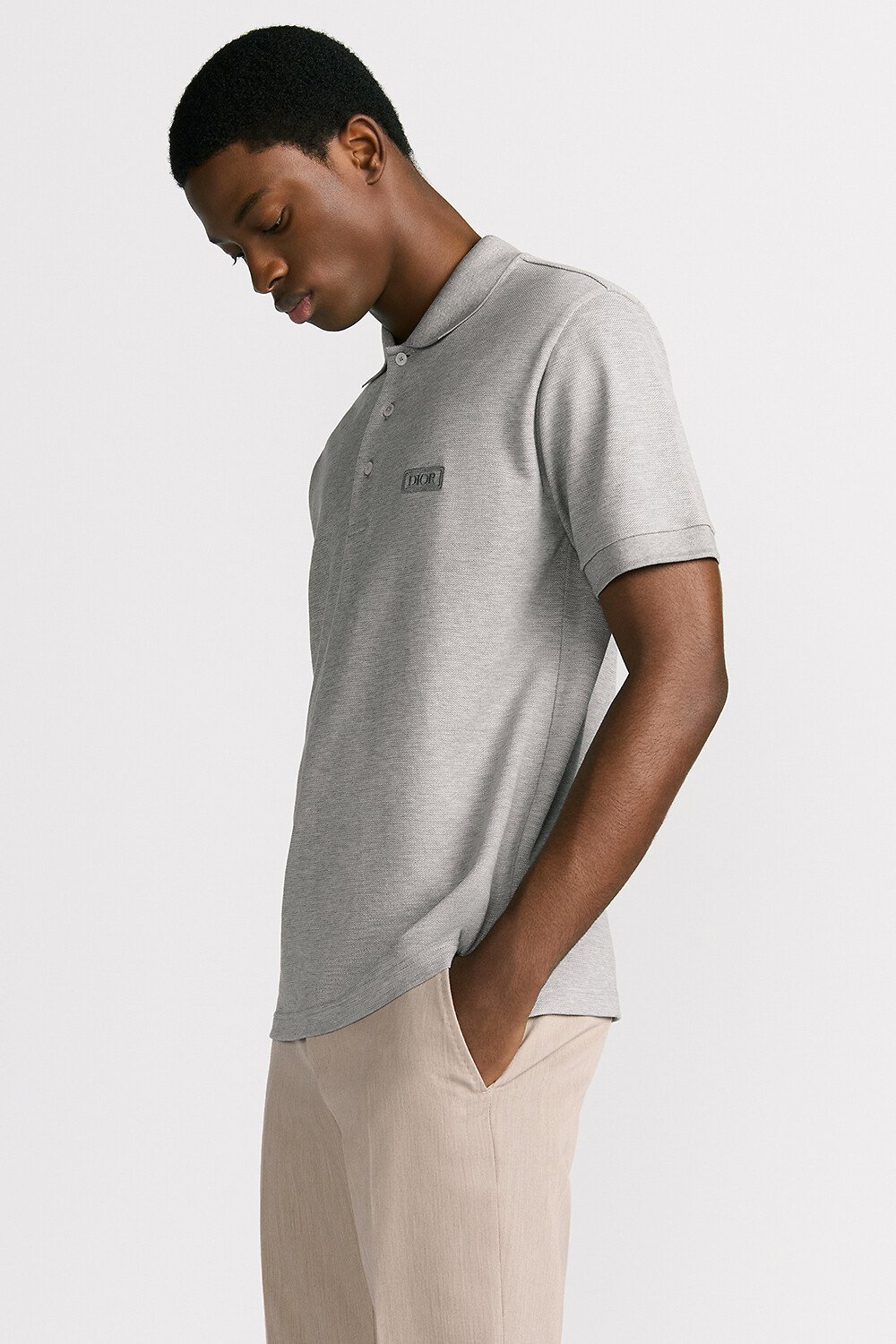 Dior Icons Polo 衫 灰色棉质混纺珠地布 