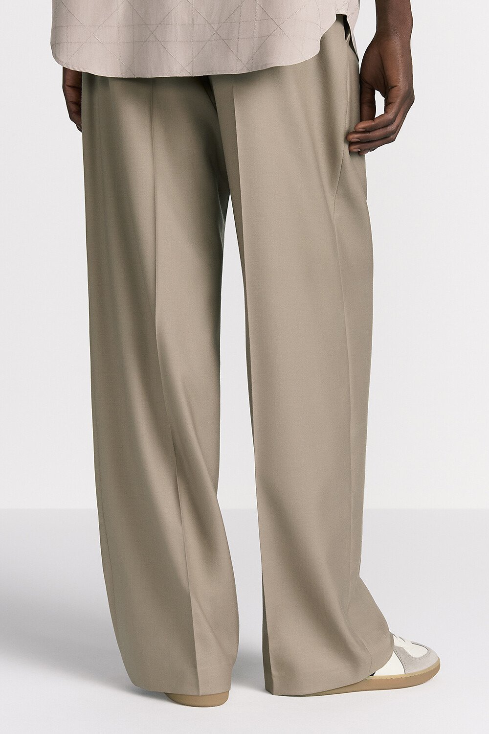 Dior Icons 宽松长裤 米色山羊绒混纺斜纹面料 