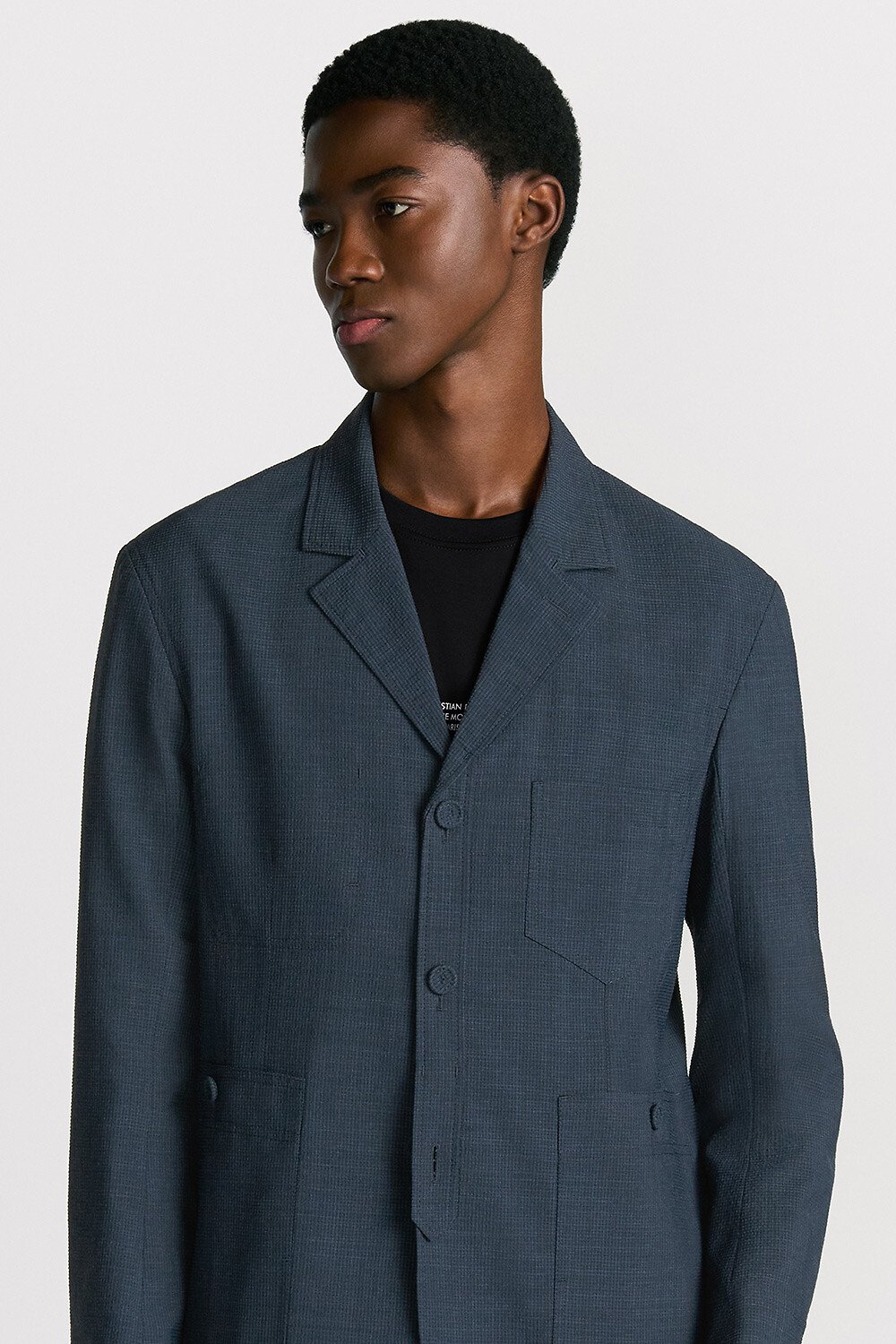 Workwear Jacket Blue Checkered Virgin Wool-Blend Seersucker 