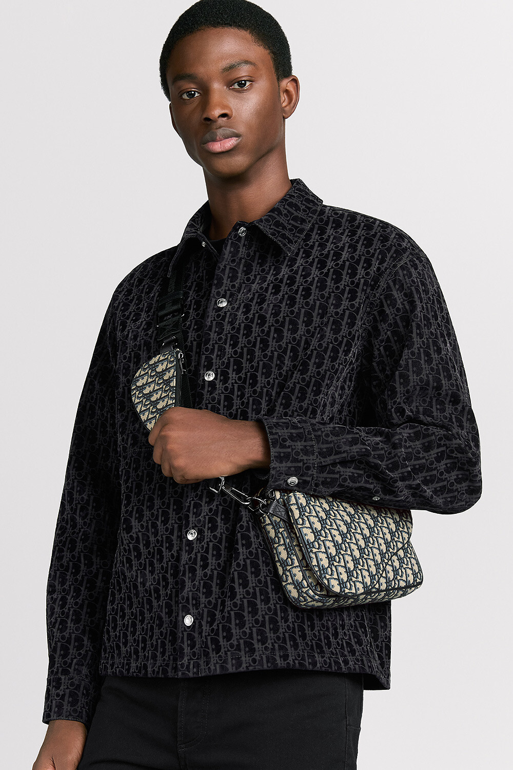 Saddle Triple Pouch Beige and Black Dior Oblique Jacquard 