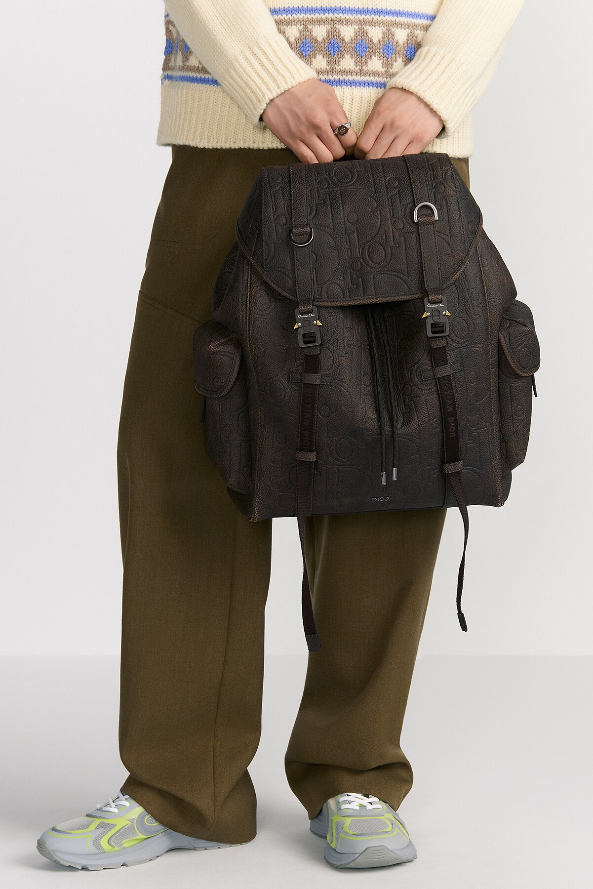 Dior Hit The Road 翻盖双肩背包 棕色 Dior Gravity Vintage 印花效果皮革 