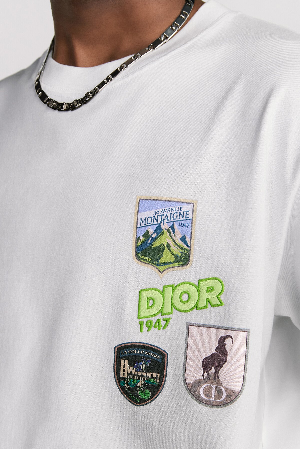 宽松版型 T 恤 白色棉质平纹针织面料 Dior Mountain 刺绣 