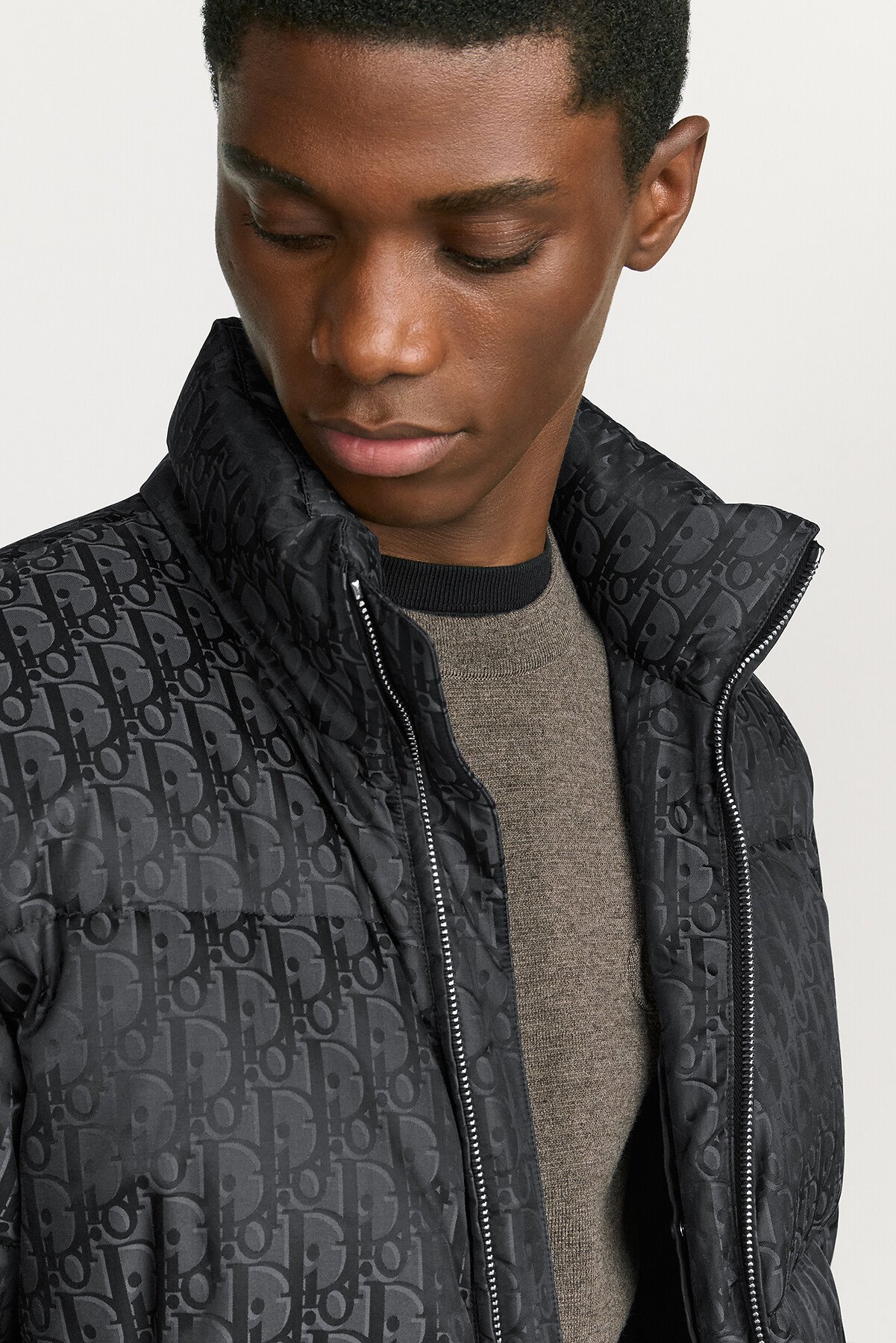 Dior Oblique Down Jacket Black Cotton-Blend Jacquard 