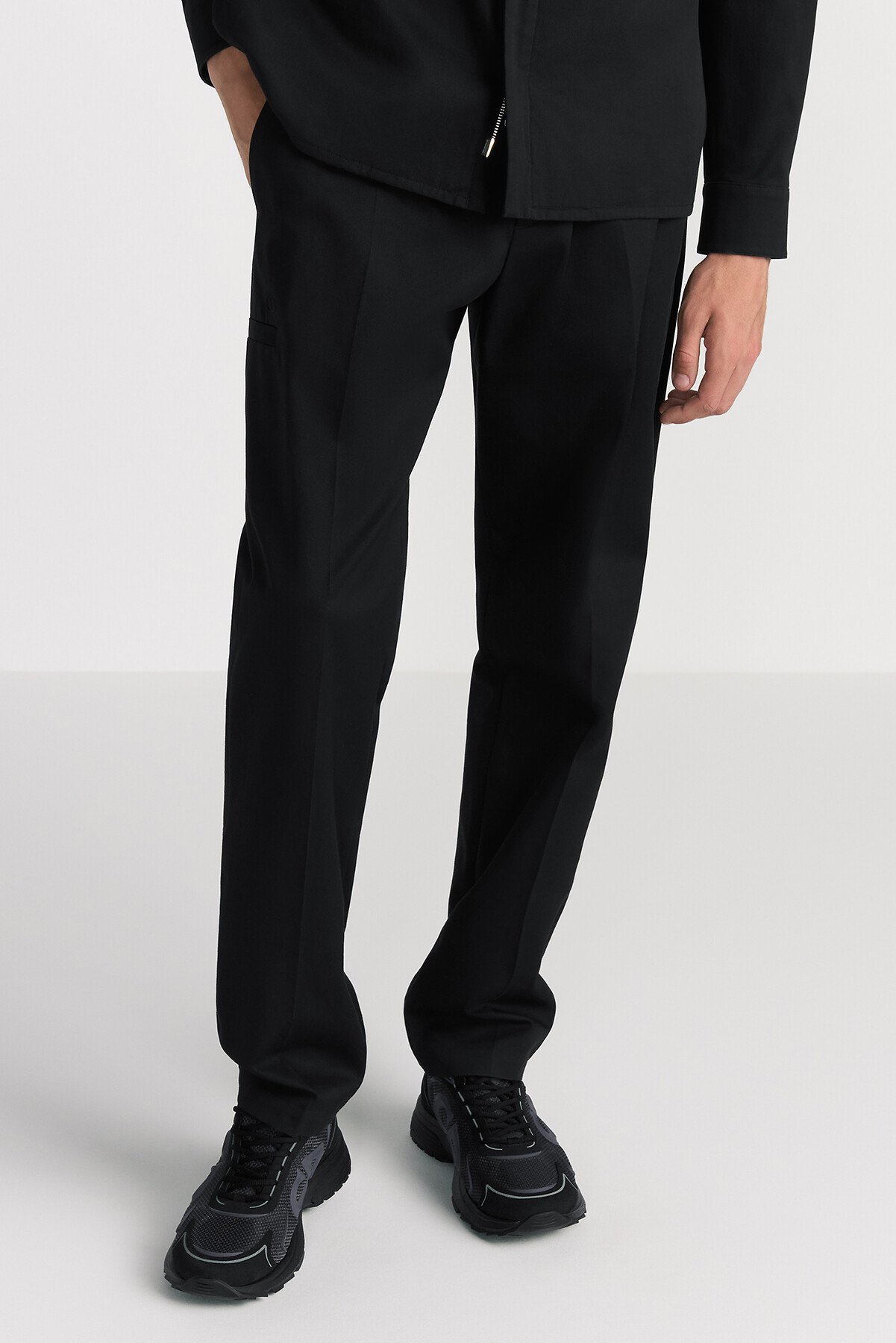 Tailored Track Pants with CD Icon Embroidery Black Cotton Gabardine 
