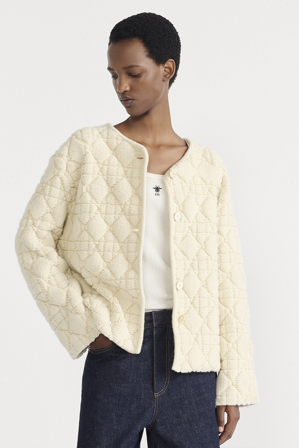 DiorAlps 夹克 白色绵羊毛混纺针织面料藤格纹 