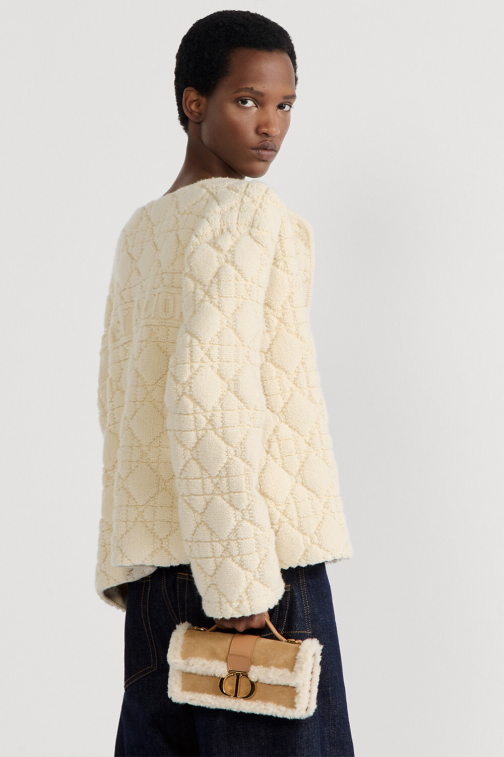 Mini sac Miss Montaigne DiorAlps Cuir de veau suédé beige et laine d'agneau écrue