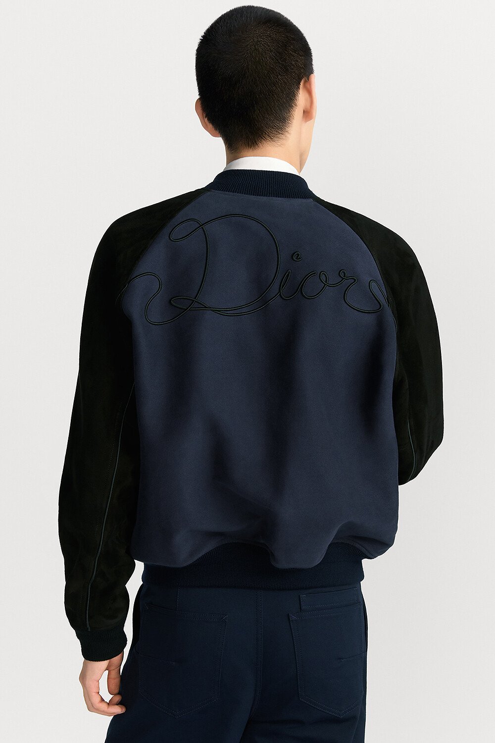 Dior Ribbon Varsity Jacket Blue Lambskin Suede and Cotton 