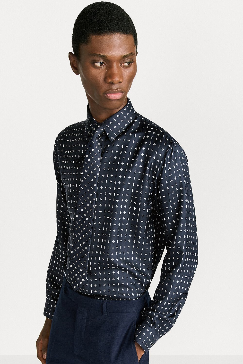 衬衫 蓝色桑蚕丝斜纹面料 Monsieur Dior 图案 