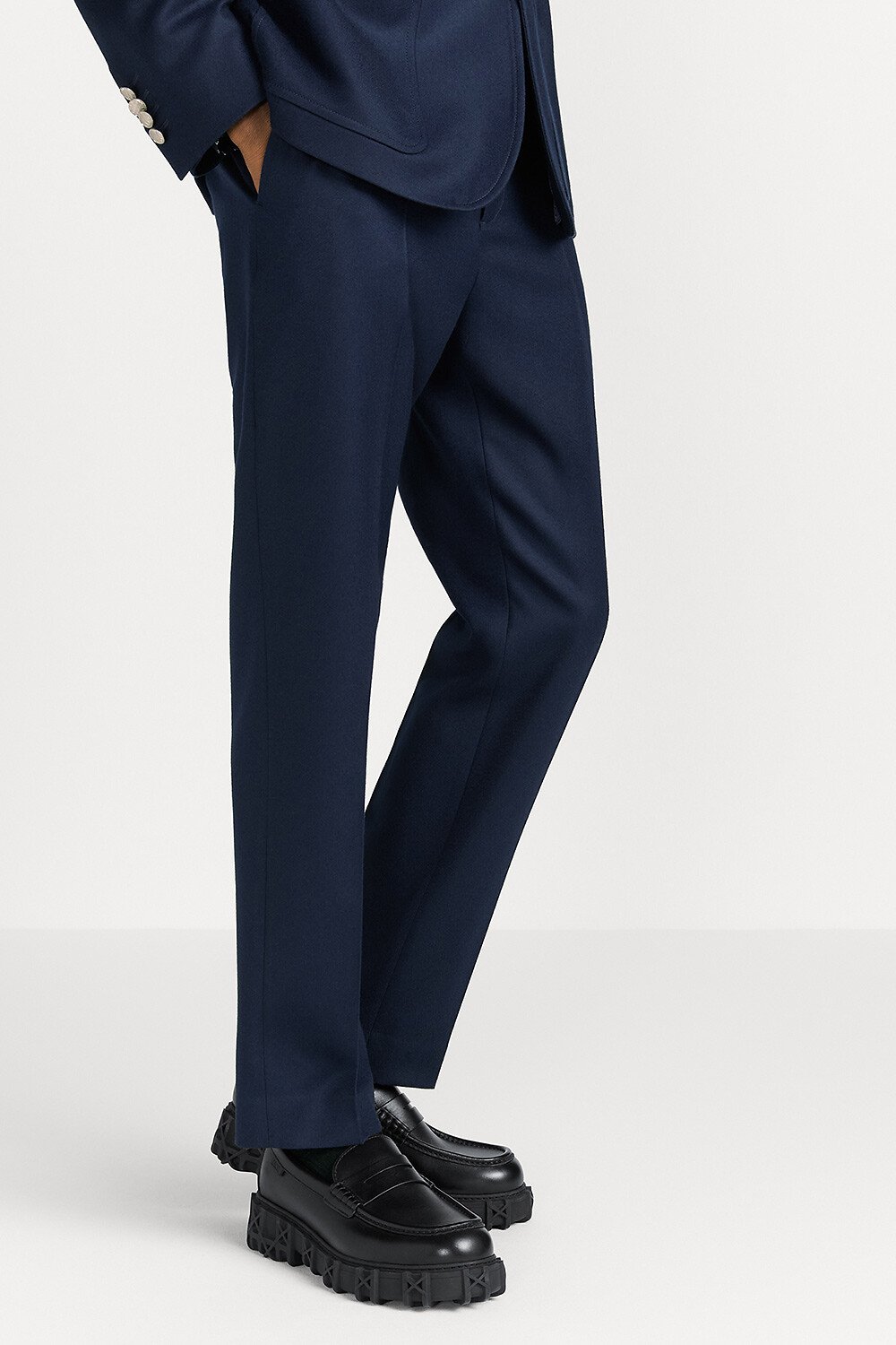 Tailored Pants Navy Blue Wool Flannel 