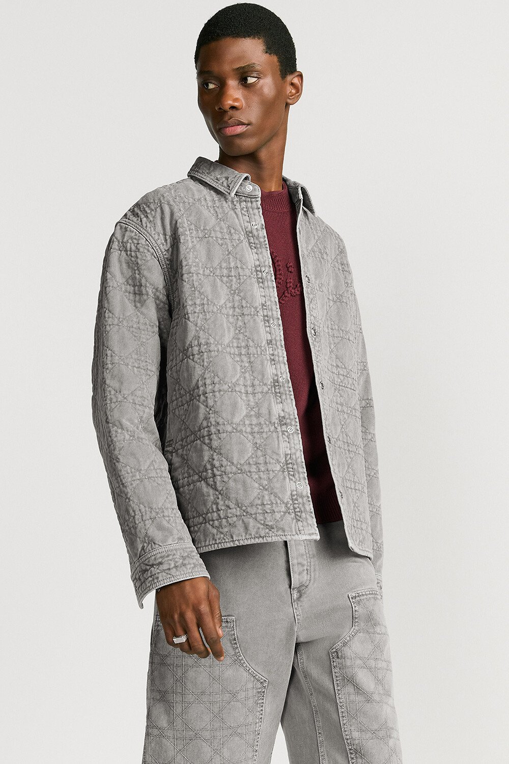 外套衬衫 灰色棉质斜纹面料藤格纹 