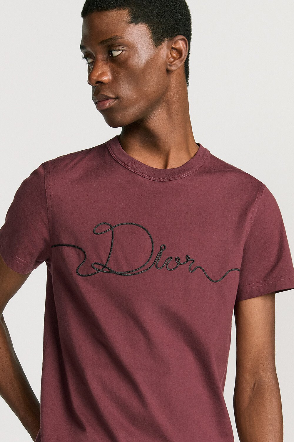 Dior Ribbon T-Shirt, Regular Fit Burgundy Cotton Jersey